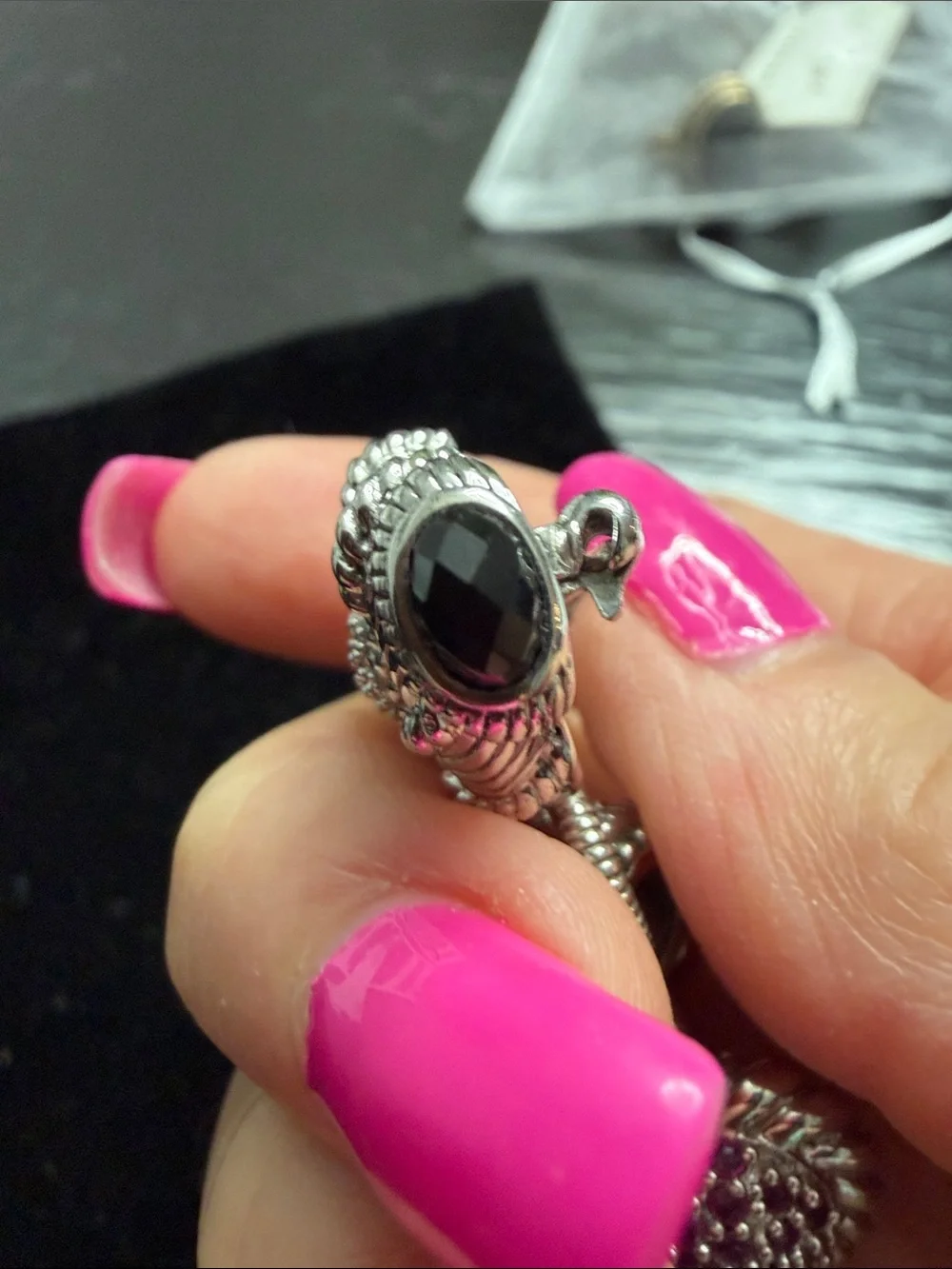 Judith Ripka 925 sterling Silver Drop Brooch with onyx & rubies