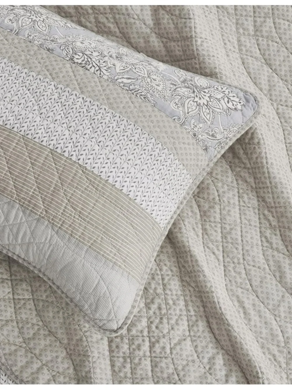 Gray Quilted Stripe oversized king Bedspread Set 100% cotton