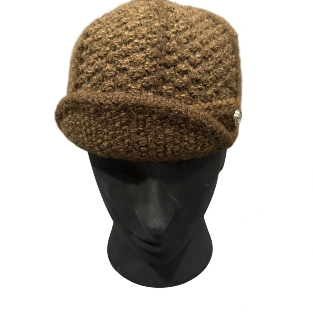 Unbranded Newsboy Cap Women OS Brown Excellent Knit Wool Blend Anchor Button