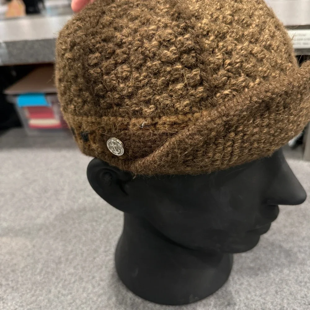 Unbranded Newsboy Cap Women OS Brown Excellent Knit Wool Blend Anchor Button