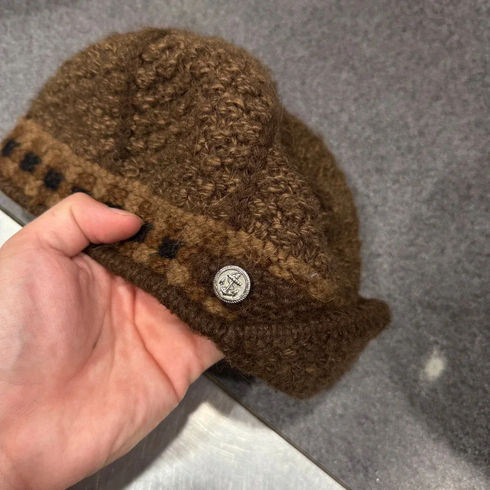 Unbranded Newsboy Cap Women OS Brown Excellent Knit Wool Blend Anchor Button