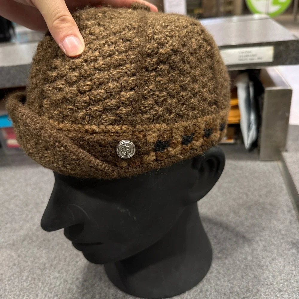 Unbranded Newsboy Cap Women OS Brown Excellent Knit Wool Blend Anchor Button