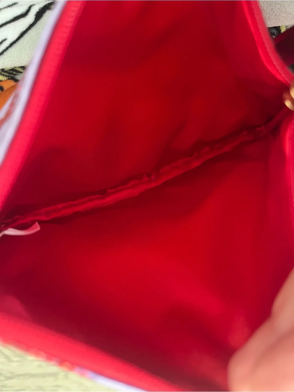 Lilac Satin Pouch with Red Bow Print