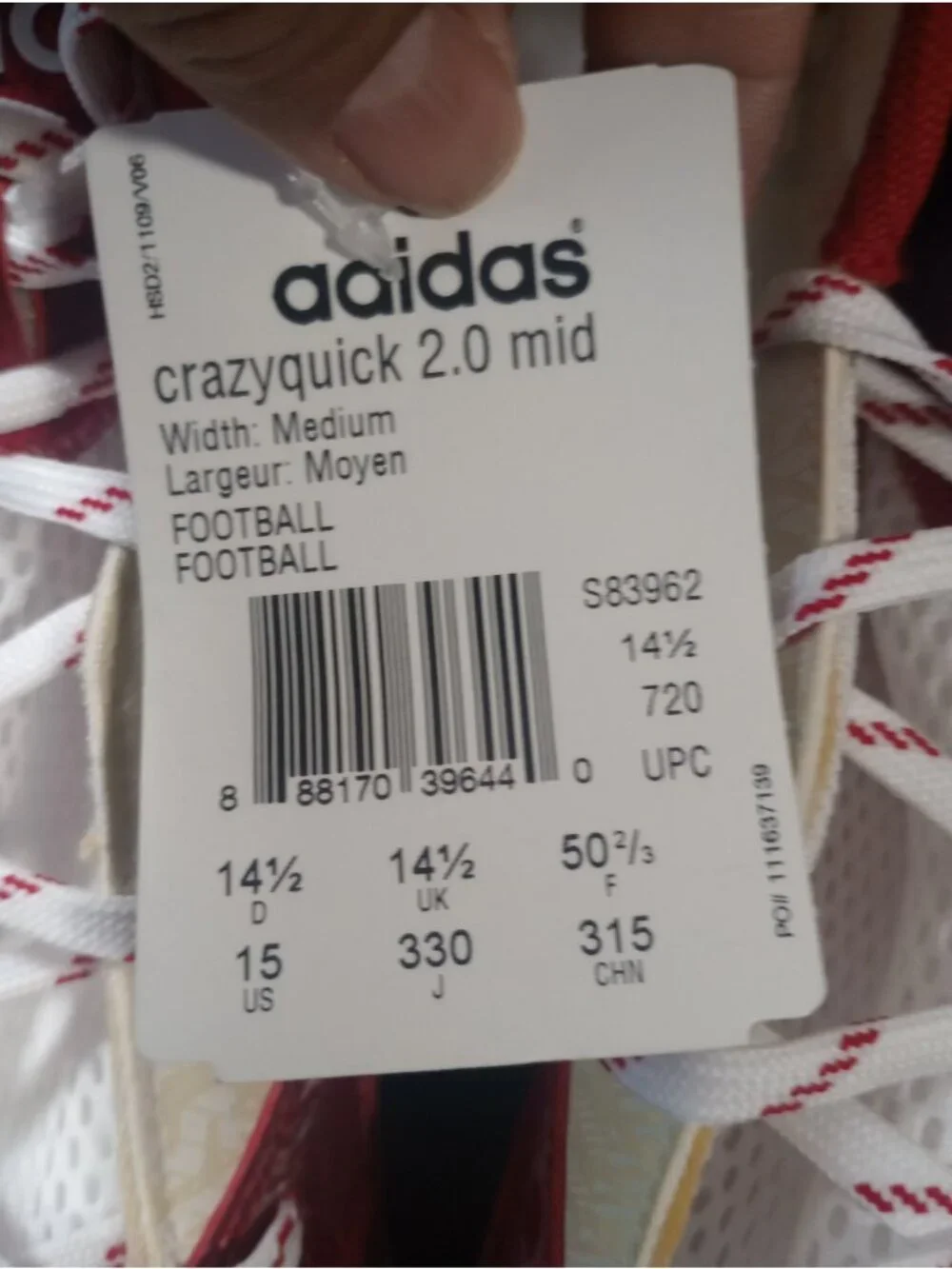 New Adidas Crazyquick 2.0 Mid Soccer/Football Cleats Red & White   Size 15
