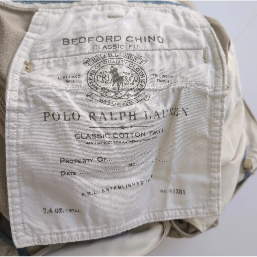 Polo Ralph Lauren Bedford Chino Shorts Mens 36 Classic Fit Khaki Anchors Preppy