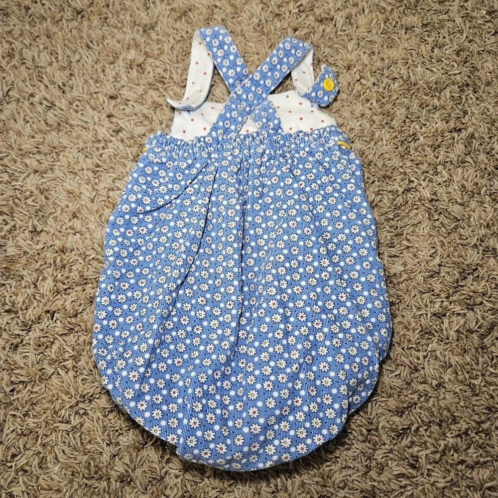 Baby Boden Floral Print Button Bubble Romper Blue White Yellow 12-18M 86cm