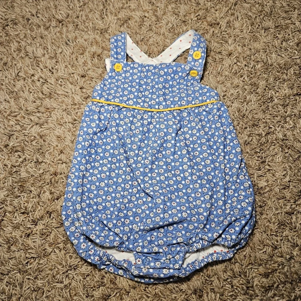 Baby Boden Floral Print Button Bubble Romper Blue White Yellow 12-18M 86cm