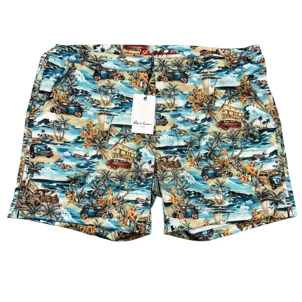 Robert Graham Swim Shorts Trunks Mens 2XL Blue Multicolor Hawaiian Surfboard NWT