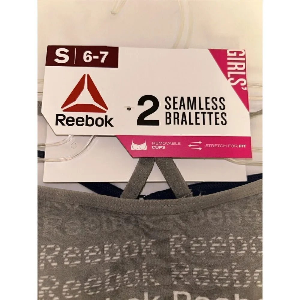 Reebok Girl's Seamless Bralettes Gray & Blue Small 6-7 Pack of 2 Lightly Padded