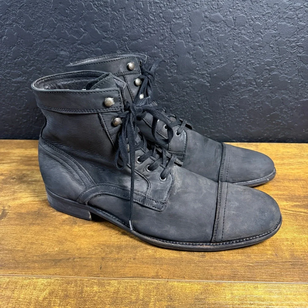 Game Place Game Place Black Leather Lace Up Cap Toe Combat Boots Mens Size‎ 12