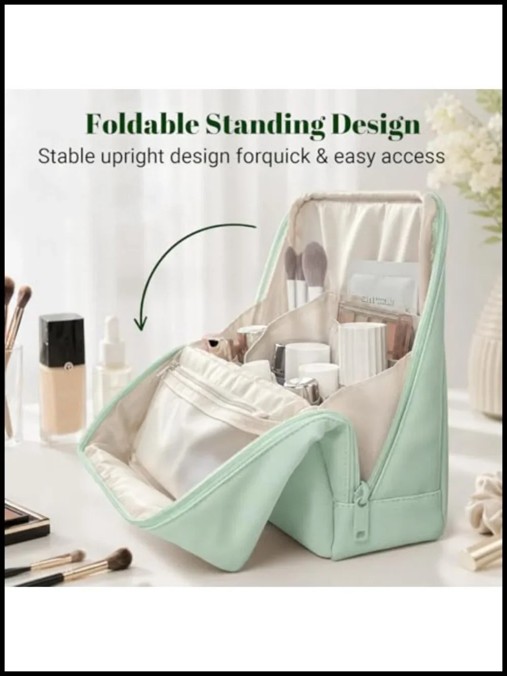 Large Capacity Toiletry Bag, Waterproof PU Leather Cosmetic Bag with Clear