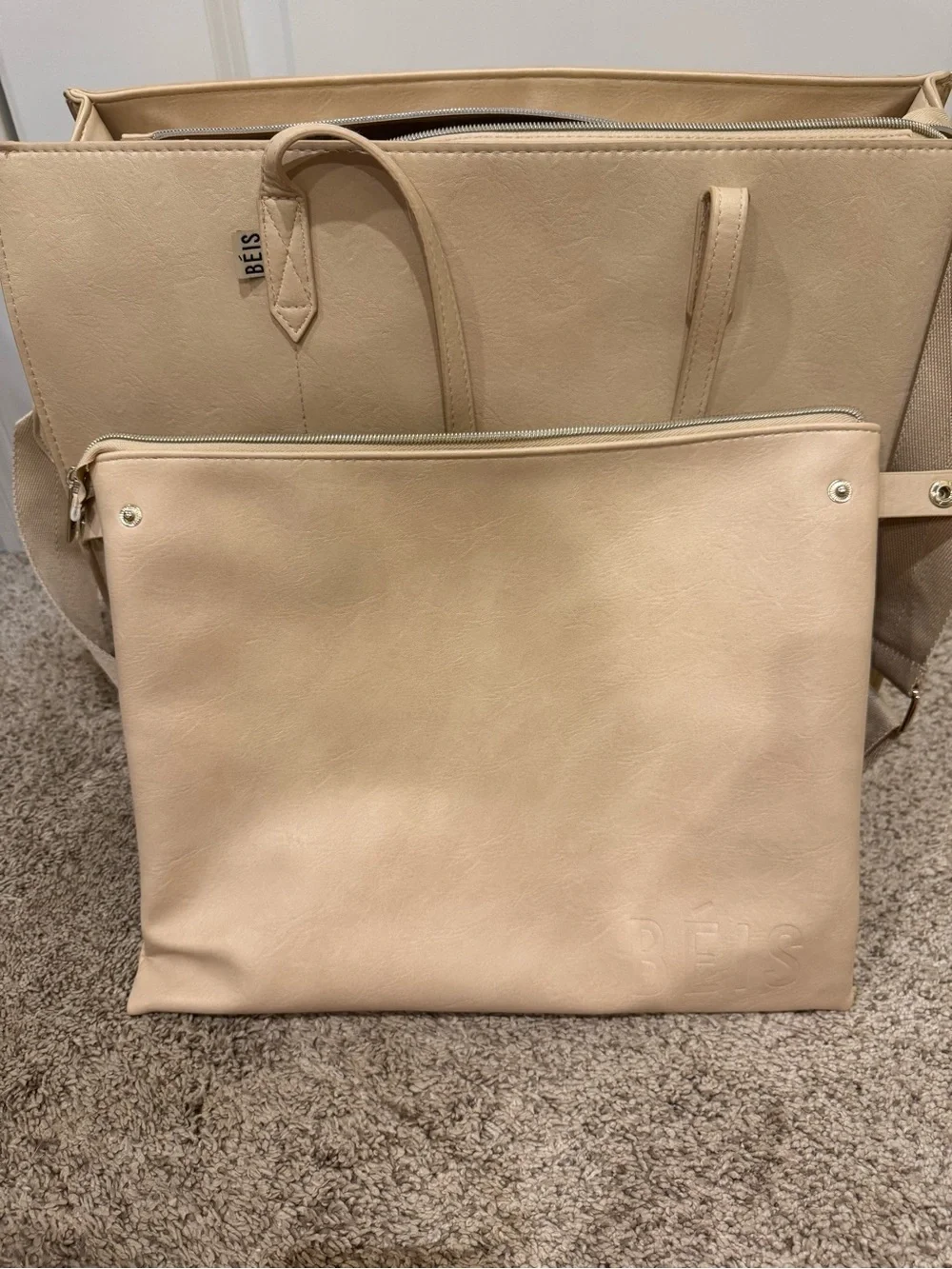 BEIS Beige The Large Work Tote with Top Handles & Long shoulder/crossbody strap