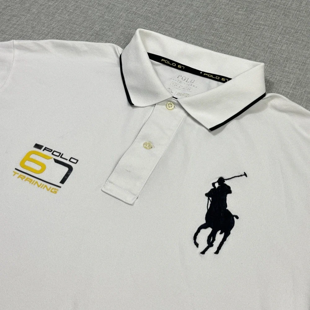 Polo Ralph Lauren Polo Shirt Mens Large White Short Sleeve Polo 67 Training Logo