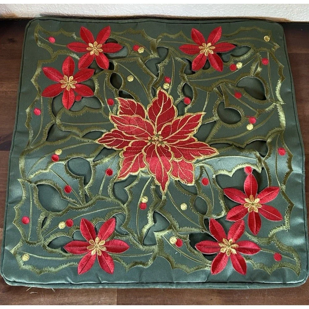 Poinsettia Cutout Embroidery Pillow Cover 16