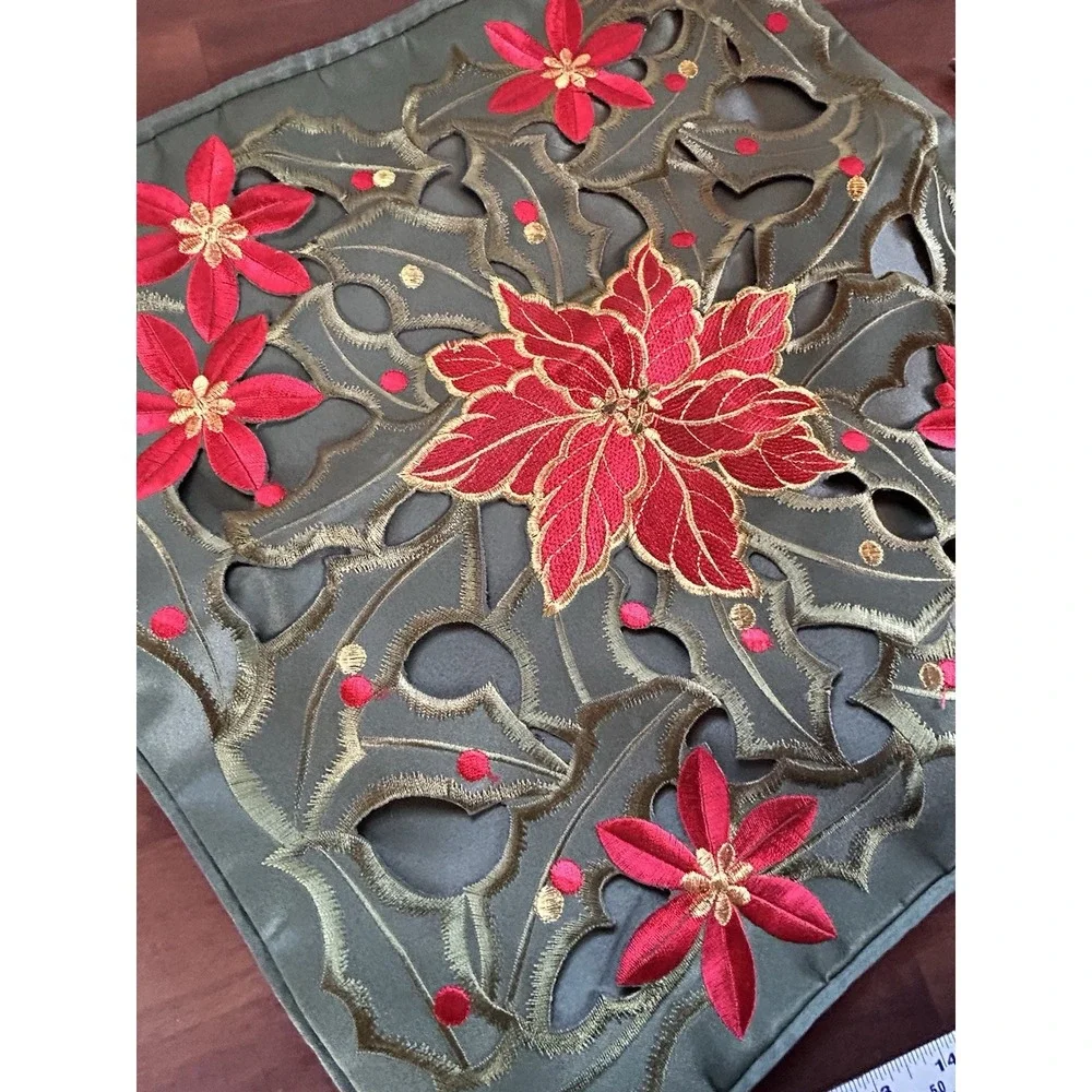 Poinsettia Cutout Embroidery Pillow Cover 16