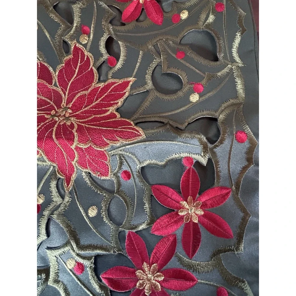 Poinsettia Cutout Embroidery Pillow Cover 16