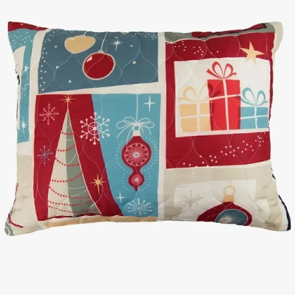 NEW! Merry Retro Christmas Printed Quilt Set Holidays Winter Wreath Joy