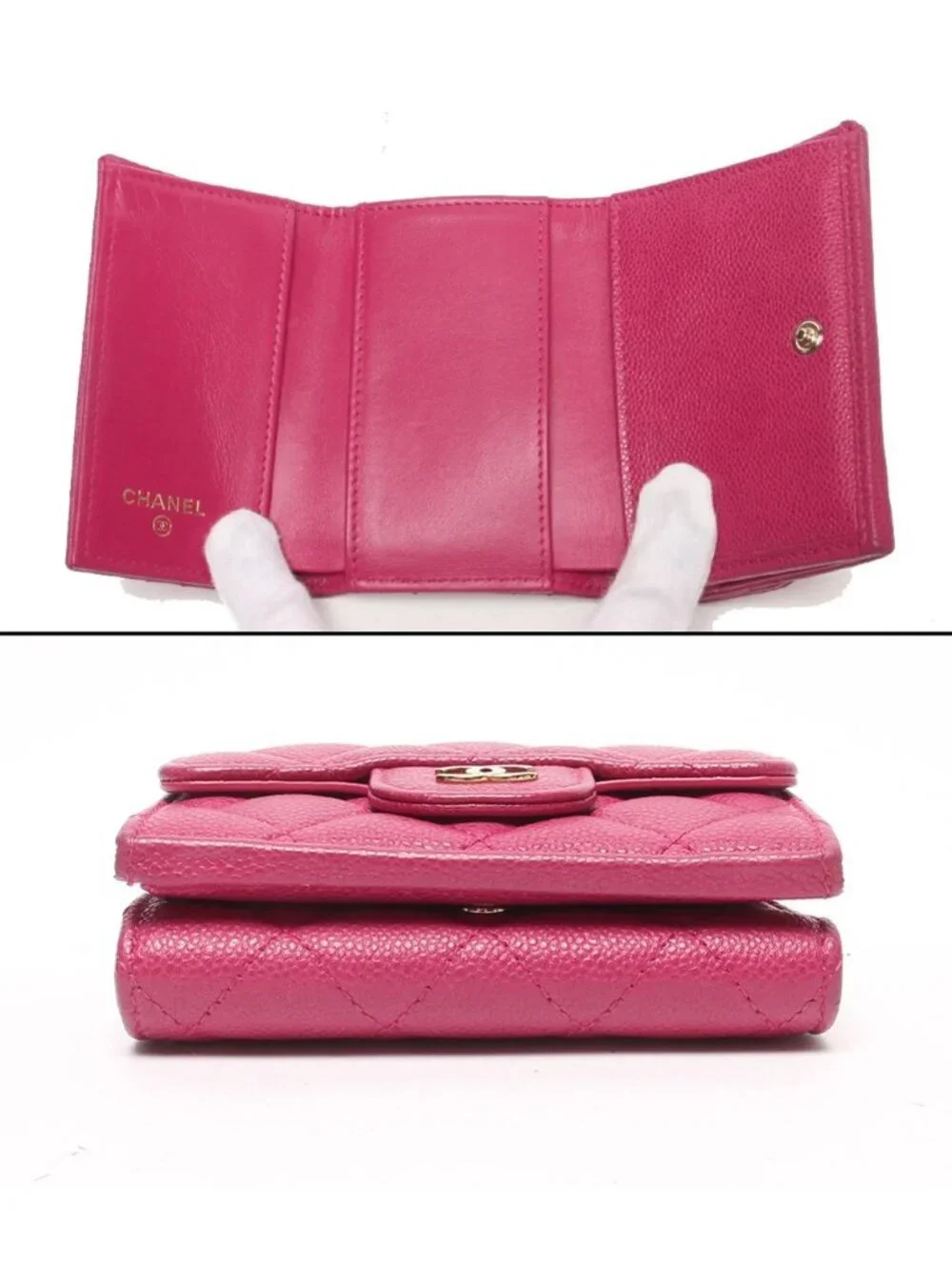 Chanel Trifold Wallet Gold Caviar Leather Quilted