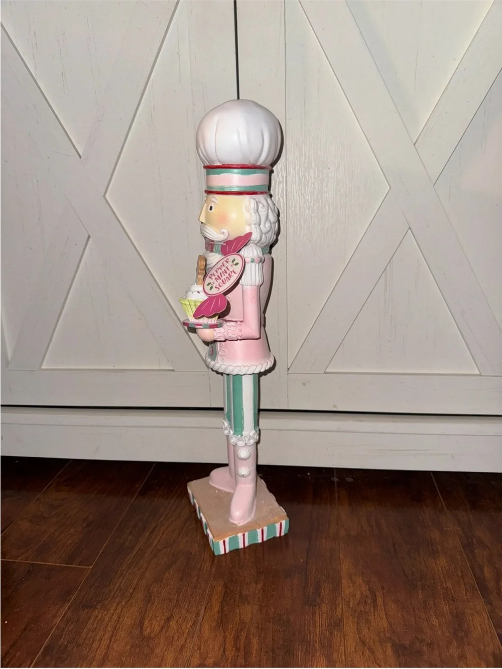 Peppermint Square Pink & Mint Pastel Baker Nutcracker Figurine