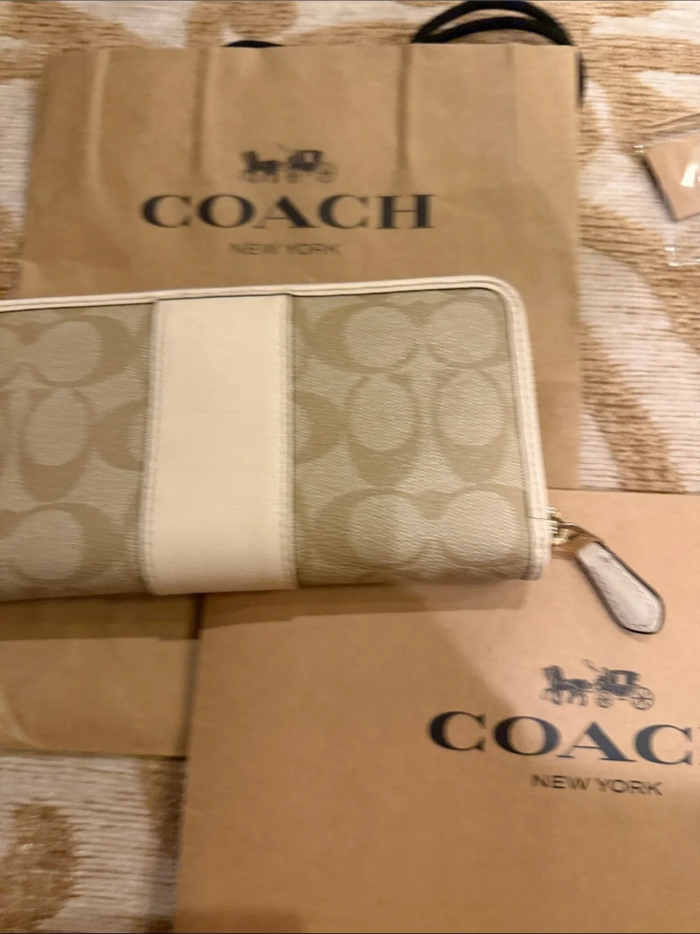 Coach Beige and Chalk Signature Continental Wallet