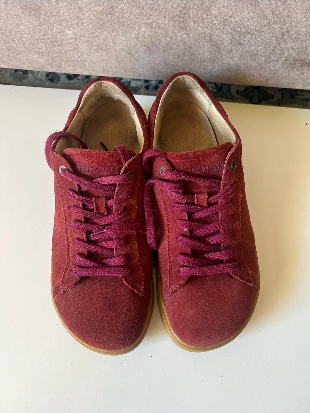 Birkenstock Burgundy Suede Sneakers with Gum Sole