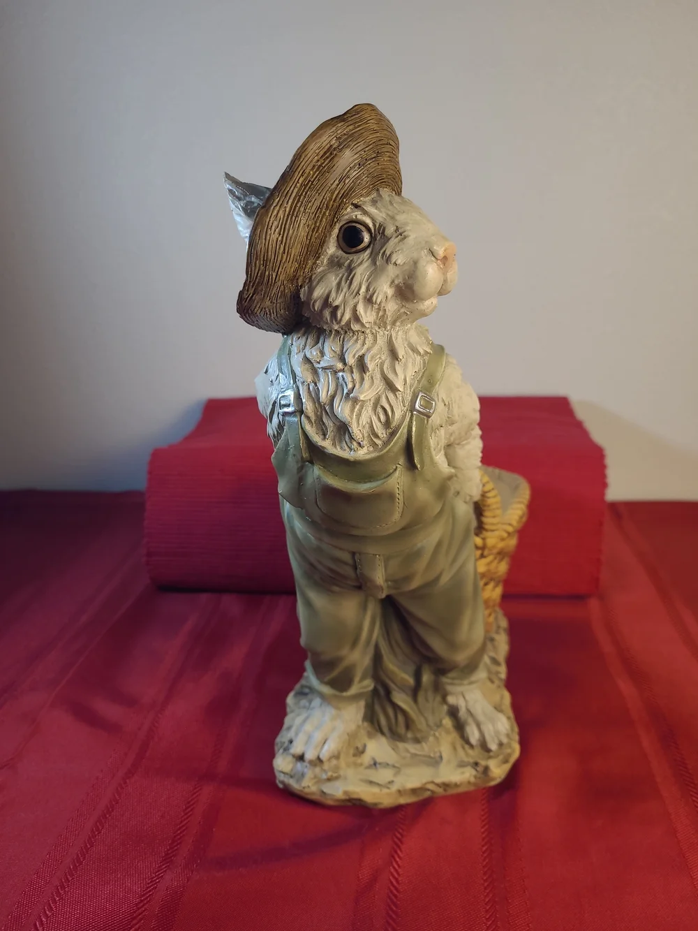 Vintage Chrisdon Farmer Rabbit Figurine Basket Planter 12