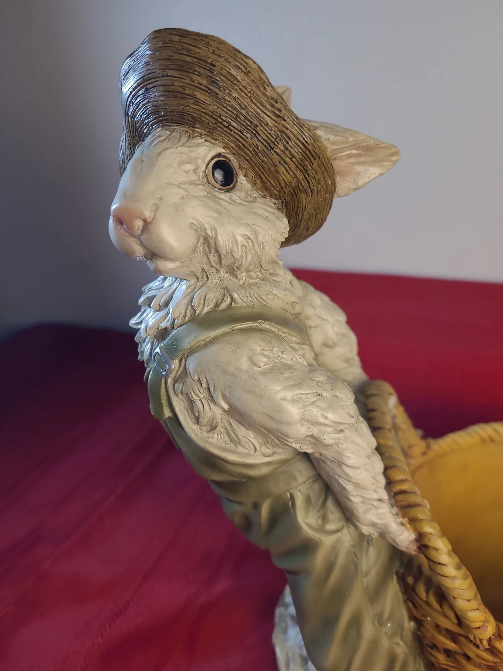 Vintage Chrisdon Farmer Rabbit Figurine Basket Planter 12