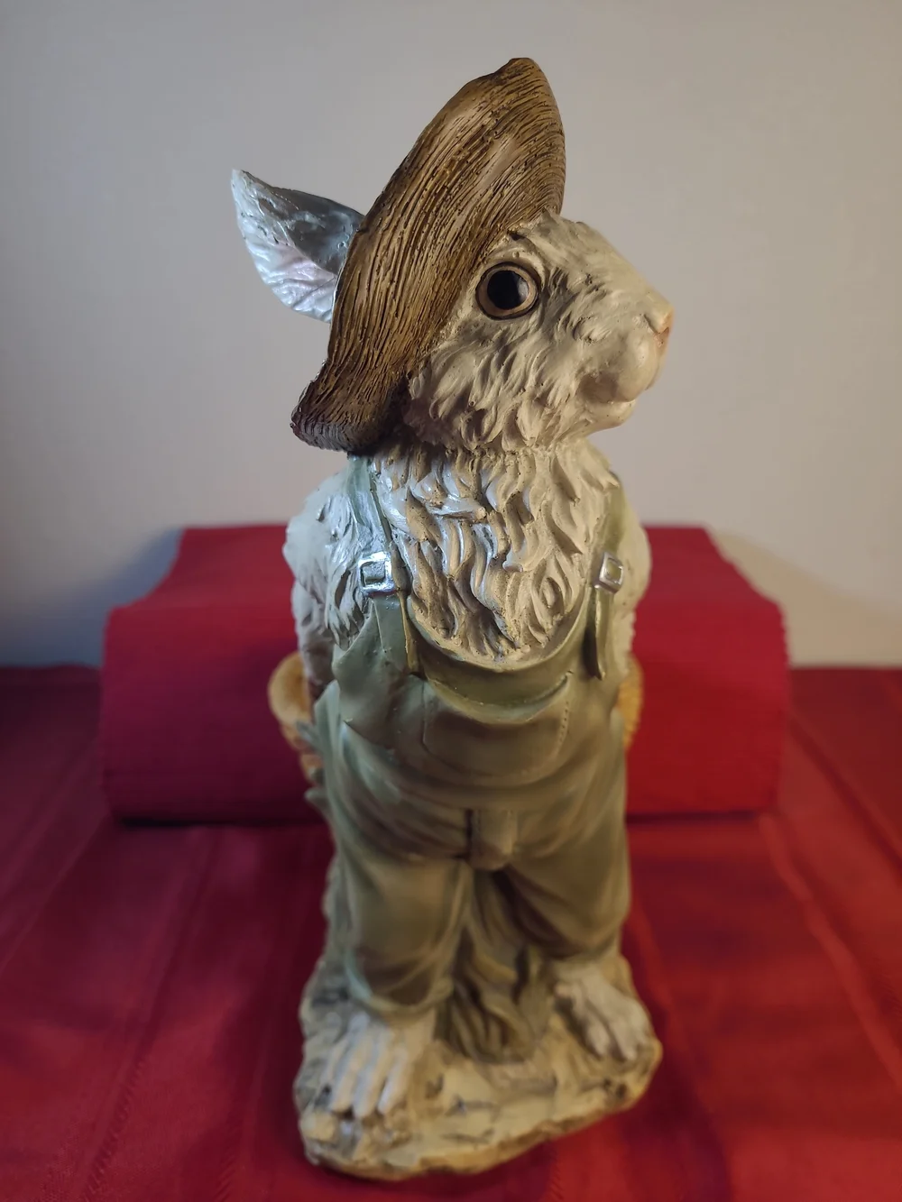 Vintage Chrisdon Farmer Rabbit Figurine Basket Planter 12