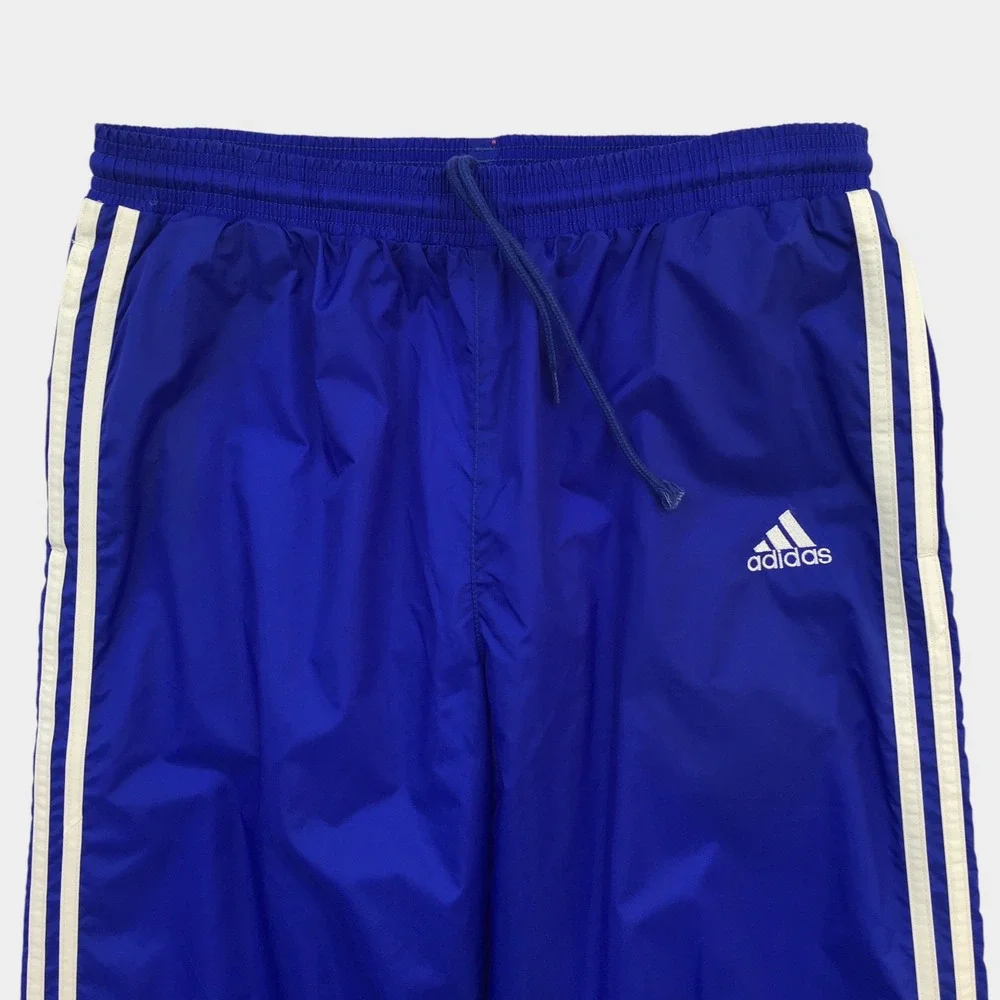 Adidas Mens Vintage Track Pants Blue White Stripes Nylon Windbreaker Joggers XL