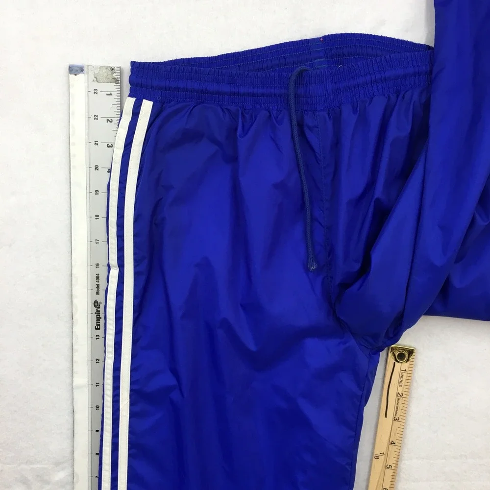 Adidas Mens Vintage Track Pants Blue White Stripes Nylon Windbreaker Joggers XL