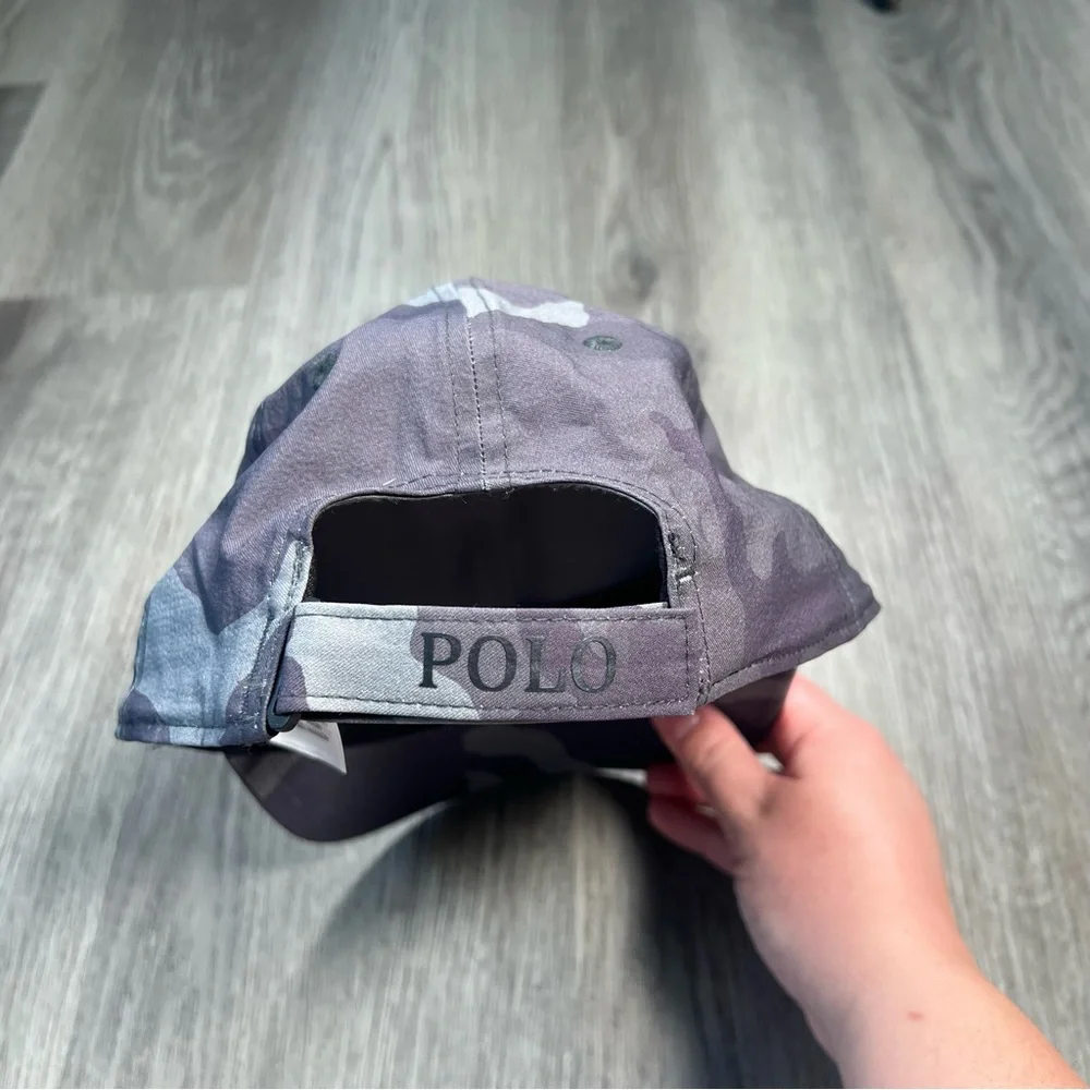 Polo Ralph Lauren Men's Grey Camo Pony Logo‎ Twill Baseball Hat Golf Adjustable