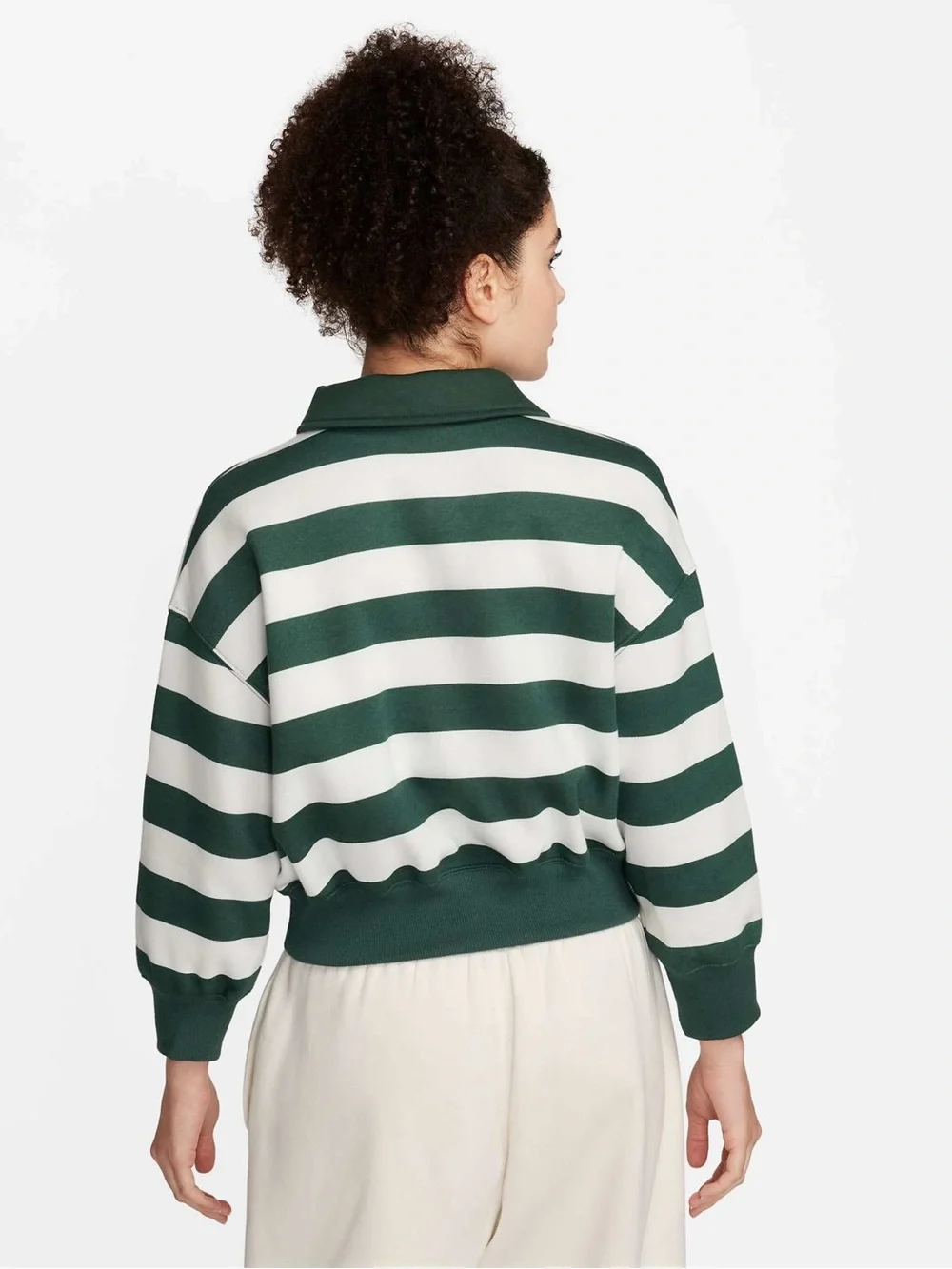 Nike Phoenix Cropped Rugby Polo Striped Sweatshirt Top Green White