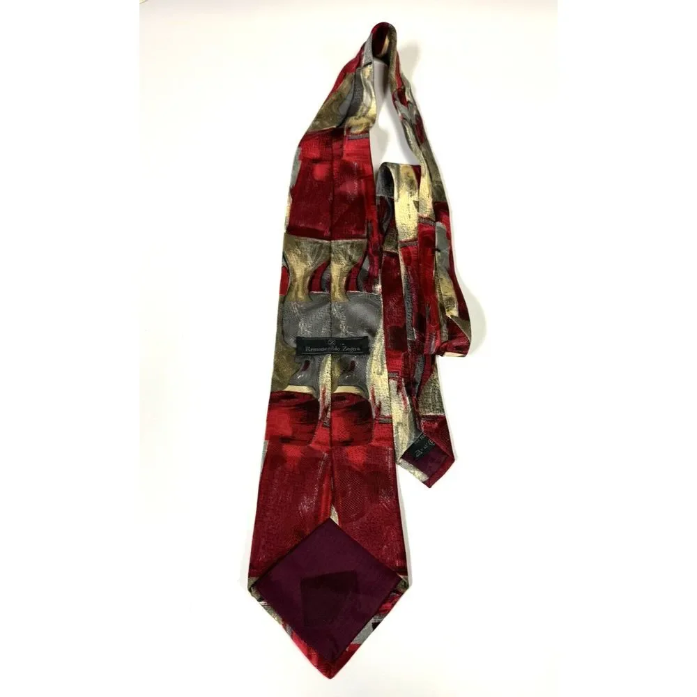 Ermenegildo Zegna‎ Maroon Gold Gray Silk Unique Pattern Made In Italy Tie