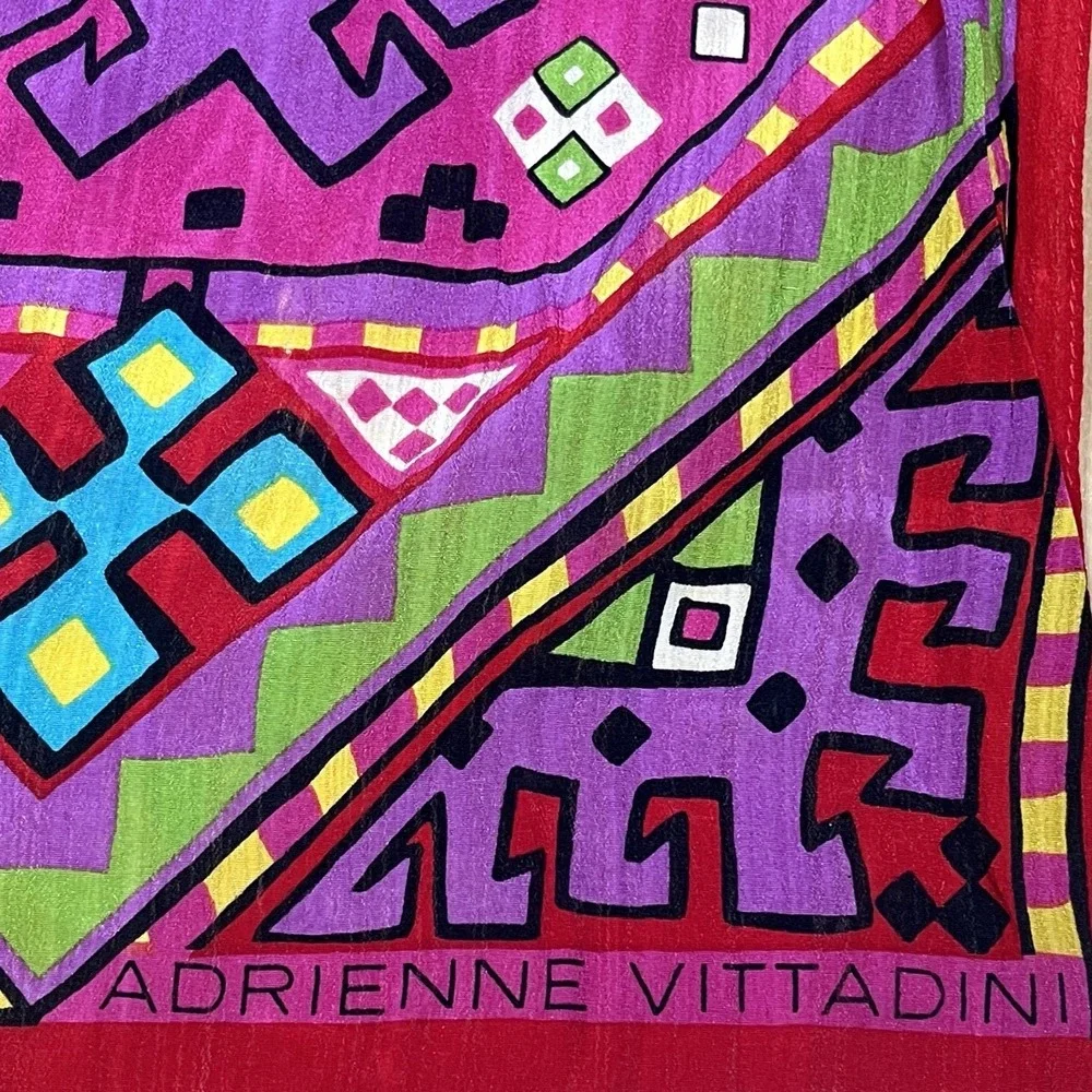 Adrienne Vittadini Silk Scarf Art to Wear Colorful‎ Art-Deco Mod Geometric 52x10