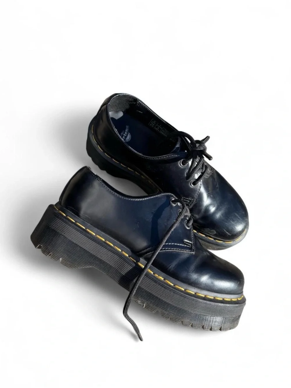 Dr. Martens Black 1461 Platform Lace-Up Shoes with Yellow Stitching