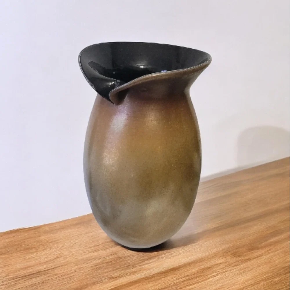 Elegant Vase Free‎ Form Vase with a Black Interior and desert gold glaze