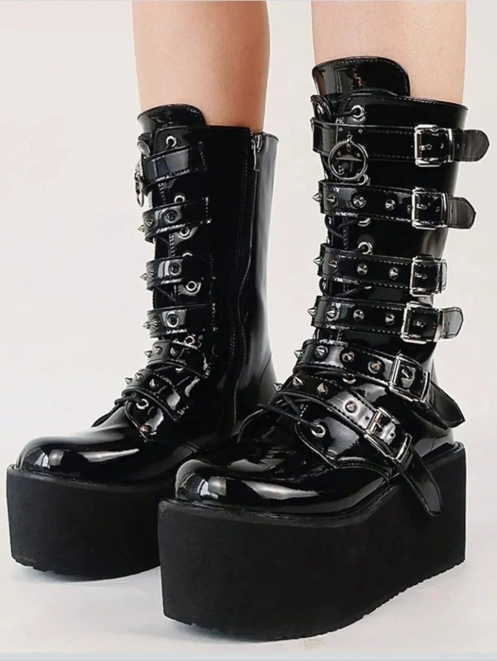 DEMONIA Black Mid-Calf Boots with‎ Hologram Detail Size 6