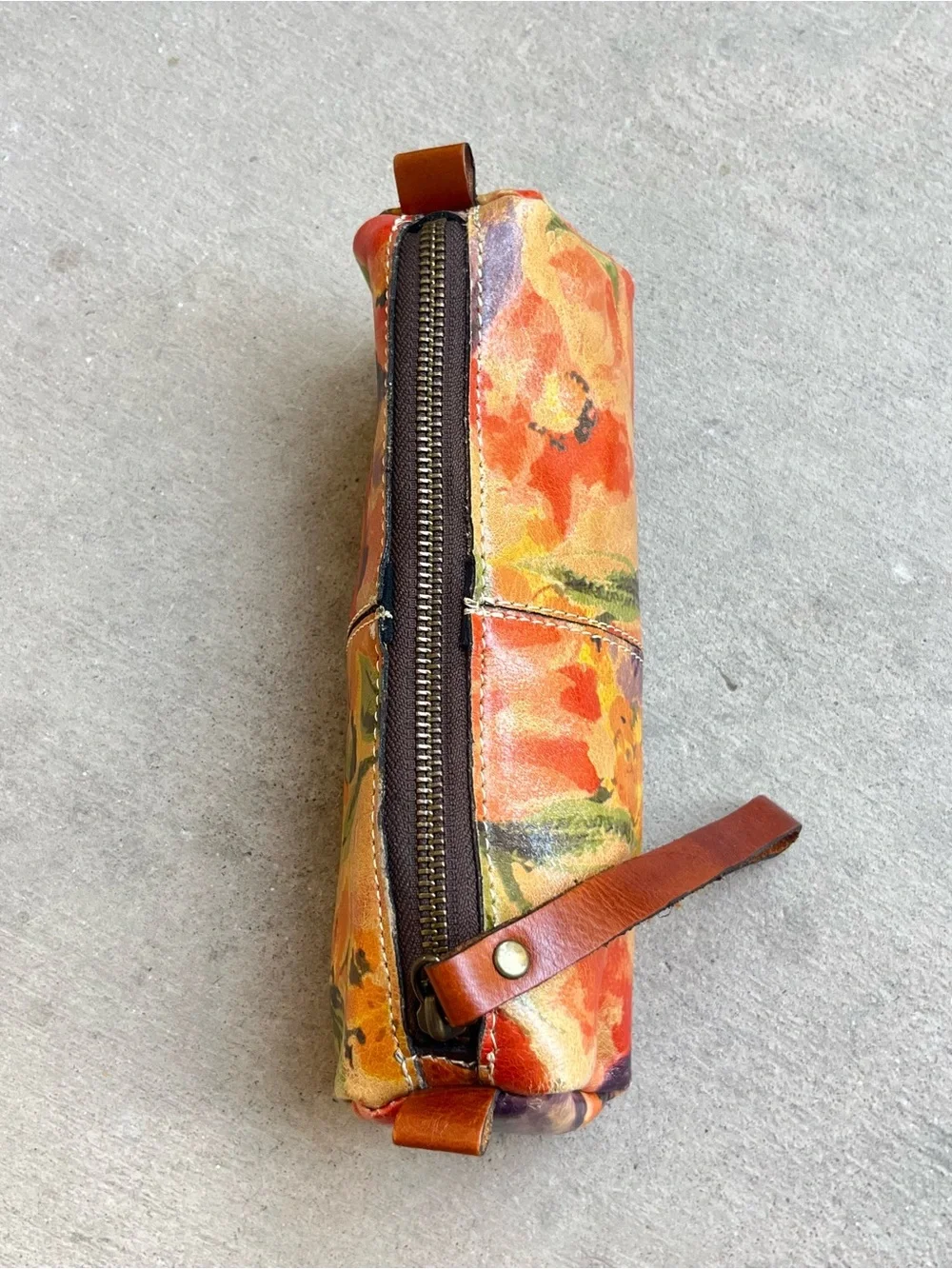 Patricia Nash Floral Leather Cosmetic Case in Orange, Yellow & Purple