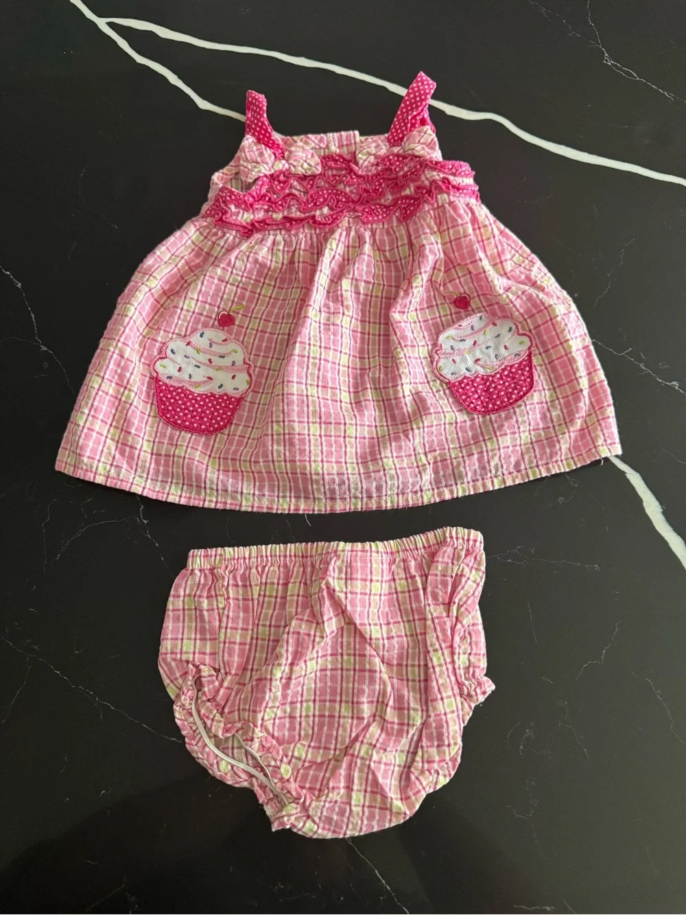 Vintage Y2K Pink Cupcake Plaid Baby Dress & Bloomers -‎ Kids Accessories