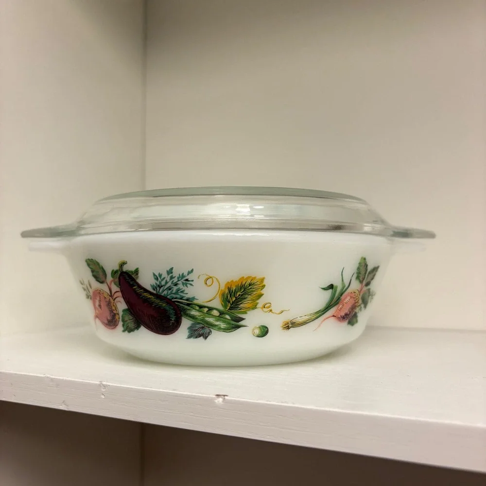 VTG JAJ Pyrex Market Garden Casserole Dish with Lid 505 Made in England as is