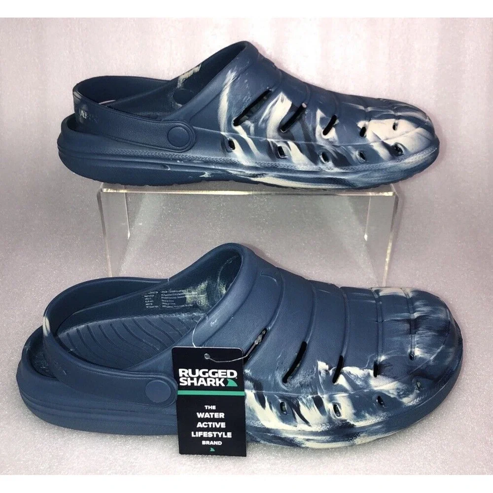 Rugged Shark Men's Blue Swirl Comfort RGS EVA Clog Water Sandals‎ Size 12 NEW