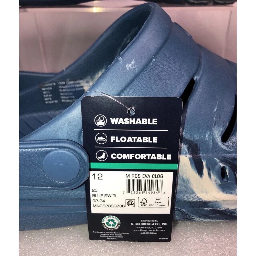Rugged Shark Men's Blue Swirl Comfort RGS EVA Clog Water Sandals‎ Size 12 NEW