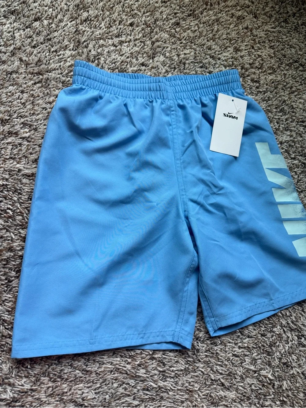 Nike Boys Light Blue Swim Trunks with Side Logo