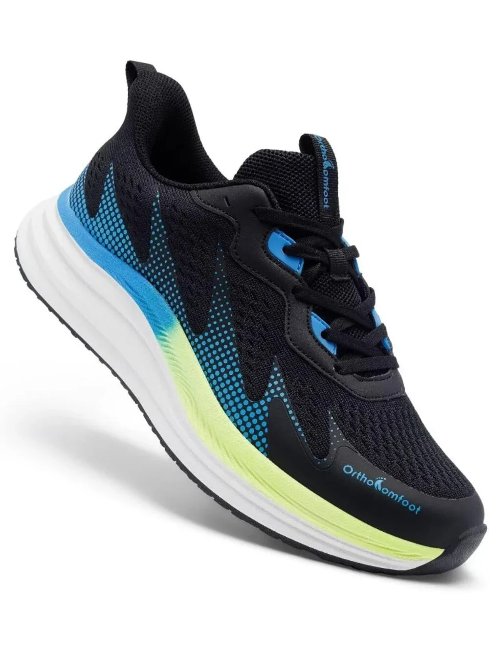 OrthoComfoot Men's Black Rubber Sole Comfortable Hiking Athletic Running Shoes