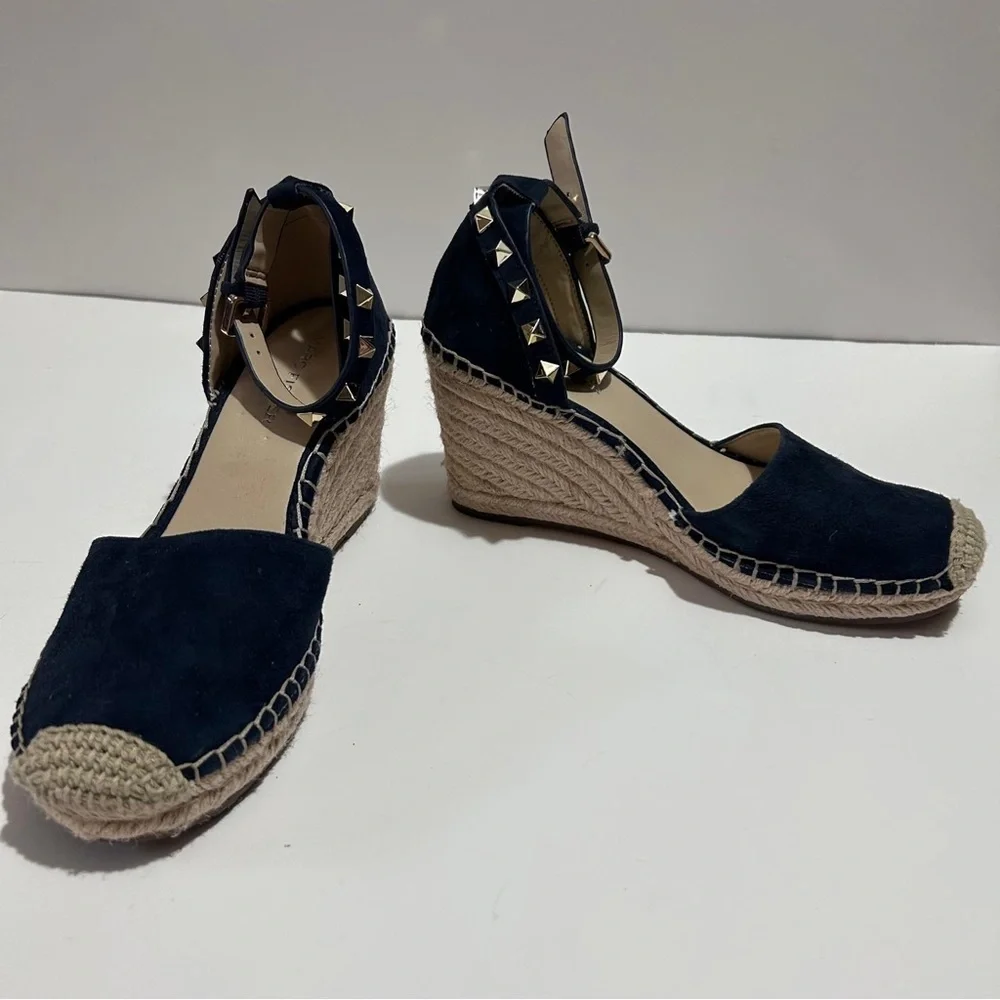 Marc Fisher Blue and Tan Espadrille‎ Wedge Sandals