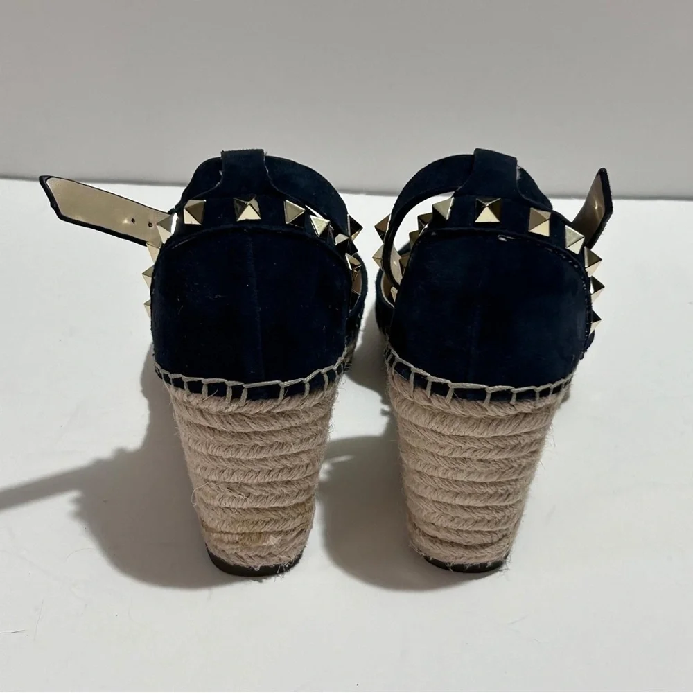 Marc Fisher Blue and Tan Espadrille‎ Wedge Sandals
