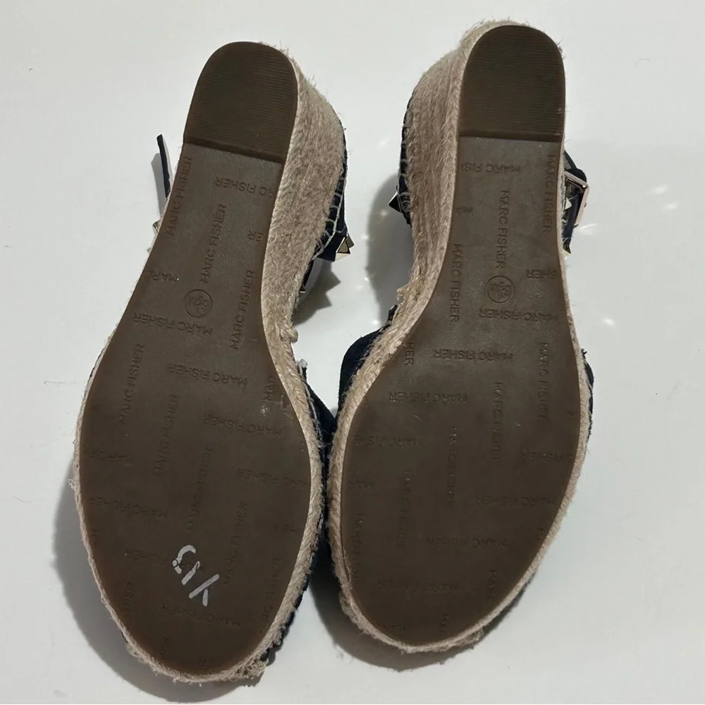 Marc Fisher Blue and Tan Espadrille‎ Wedge Sandals