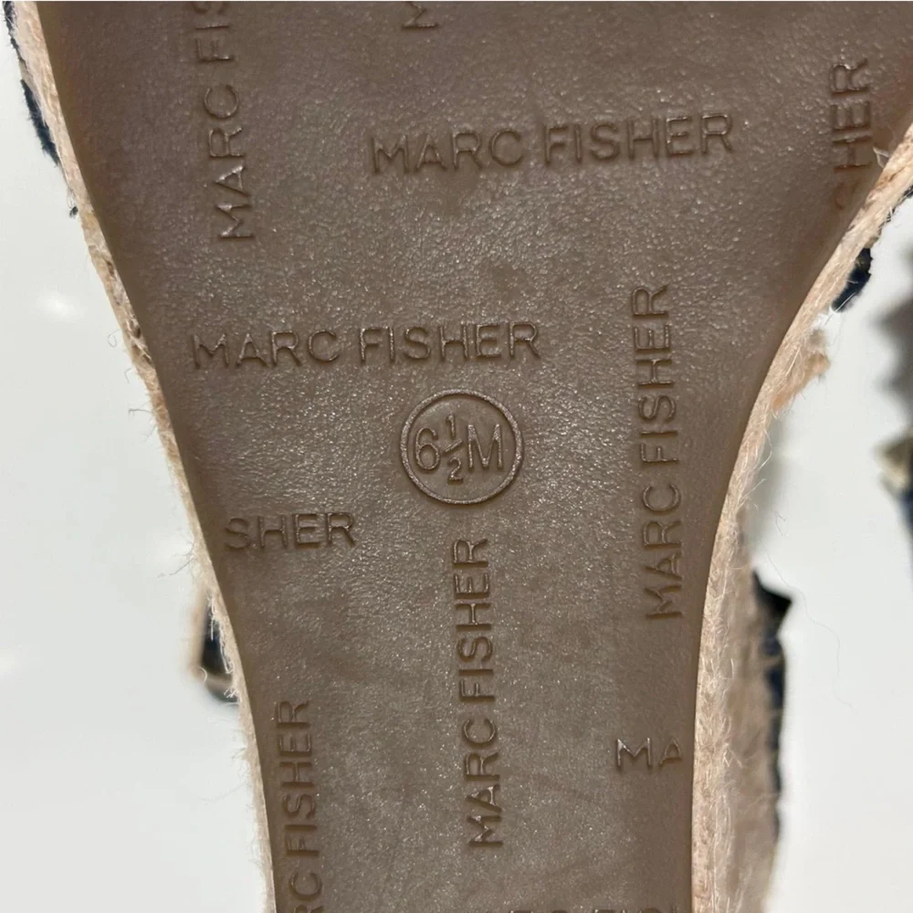 Marc Fisher Blue and Tan Espadrille‎ Wedge Sandals