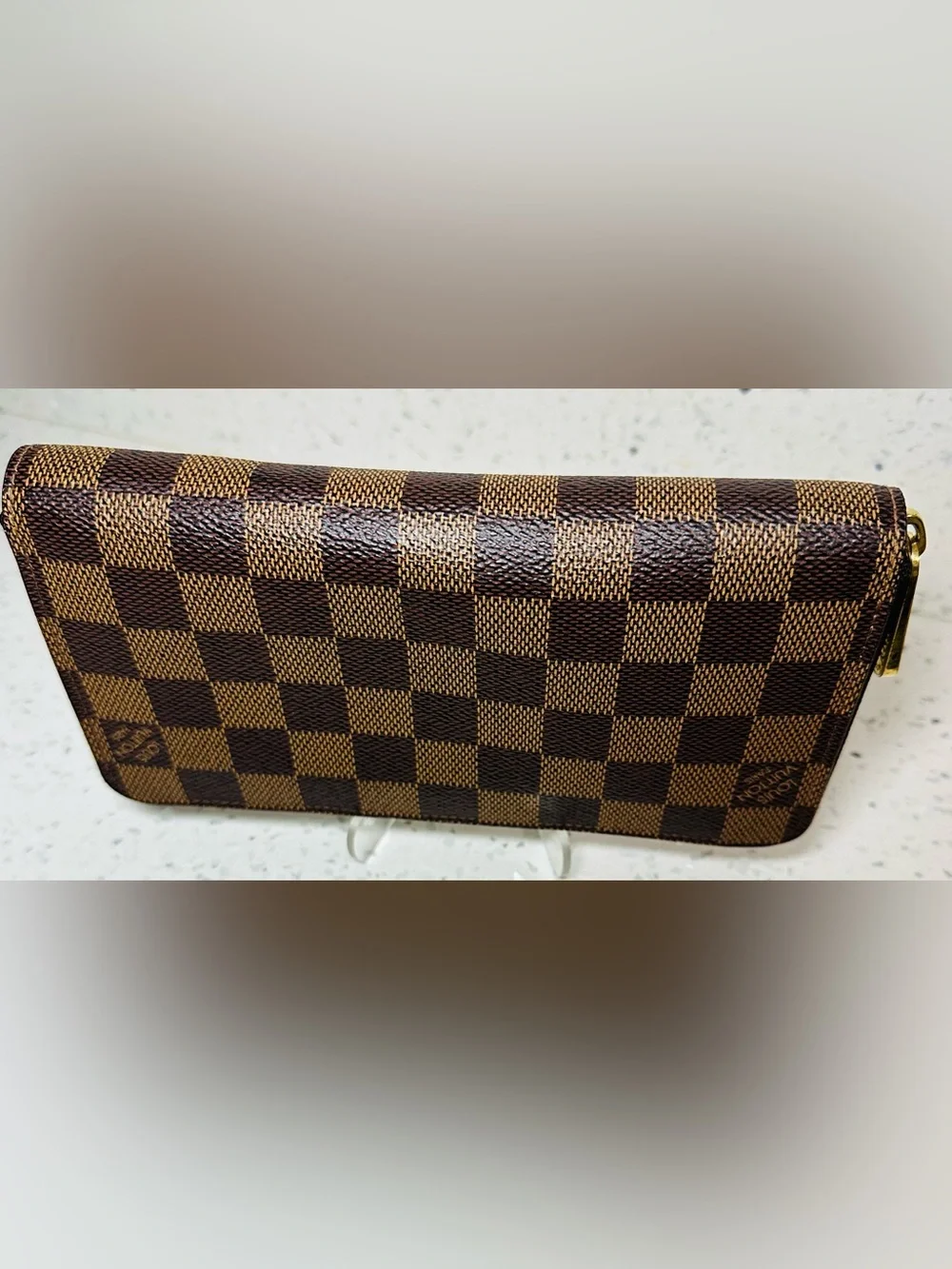 Louis Vuitton Damier Ebene Zippy Coin Purse Wallet Brown Canvas Gold Hardware