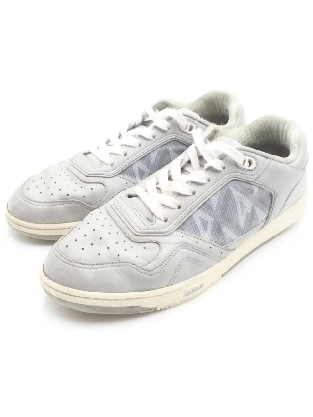 Dior CD Diamond Pattern Leather Low Cut Sneakers Gray